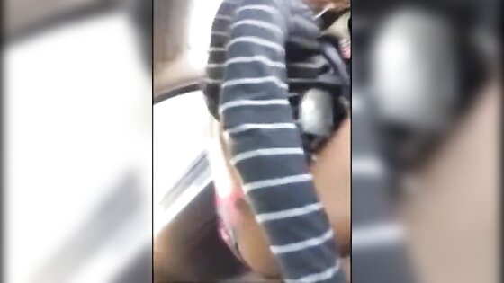 Black slut bouncing on his cock in the car after class