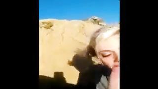 Sweet blonde college girl sucks cock outdoors