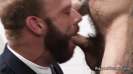 Gay businessman anal fucked in rest room at airport