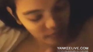 Two white Guys Cum on indonesian Girl Face