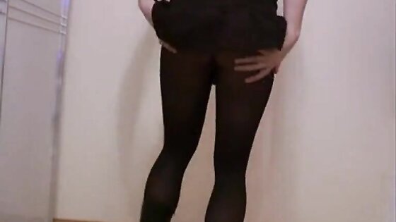 CD Crossdresser Sissy teasing and cuming in black pantyhose