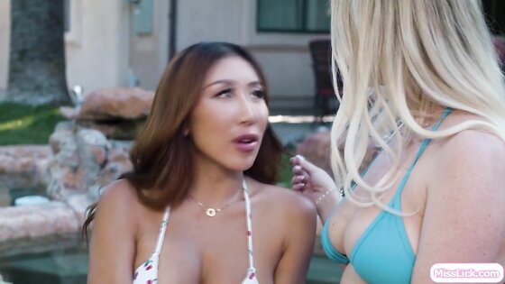 Asian babe pussy licking lesbian stepmom