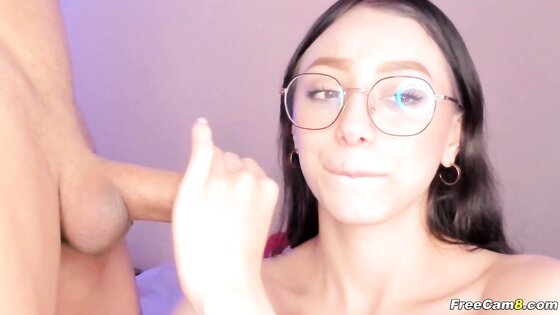 Nerdy Teen Gets Her Mouth Stuffed with Hard Dick
