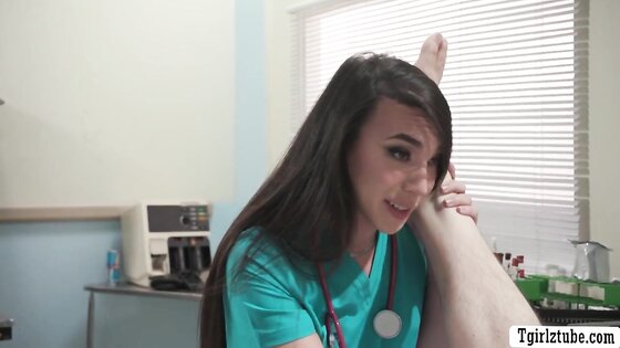TS nurse Kasey Kei barebacked by her horny patient
