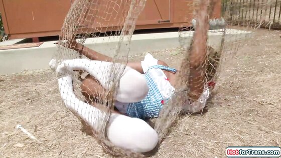 Tgirl scarecrow Ariel Demure has a boner