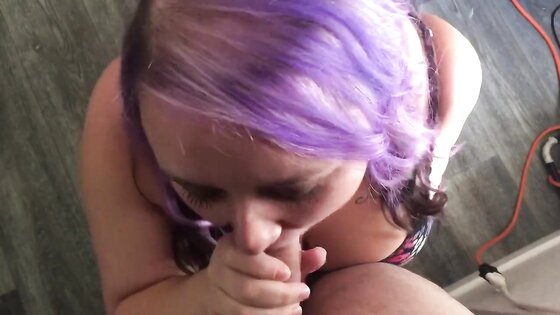 Big-Breasted Brunette MILF Gives Sloppy Blowjob