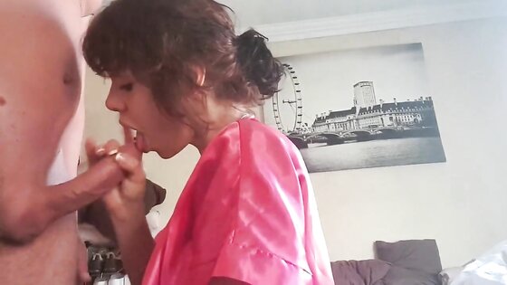 Amateur Brunette Deepthroats and Gags on a Big Cock