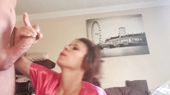 Amateur Brunette Deepthroats and Gags on a Big Cock