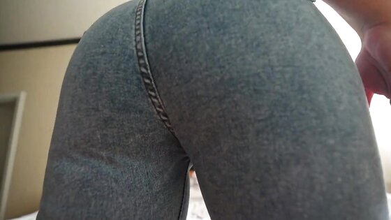 Big-ass teen in ripped jeans takes a fat cock POV