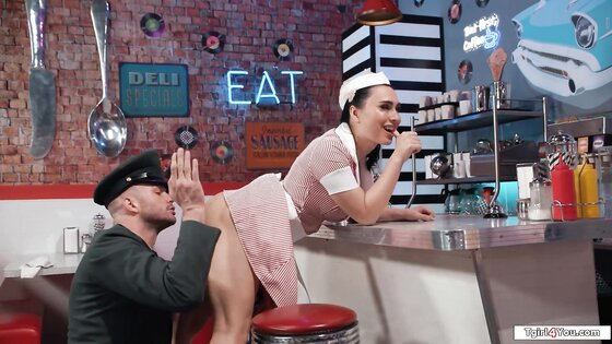 Tgirl waitress Ember Fiera anal in diner