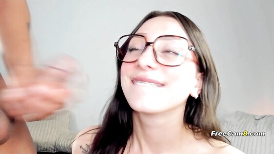 Nerdy Babe On Her Knees Sucking and Swallowing Thick Cock