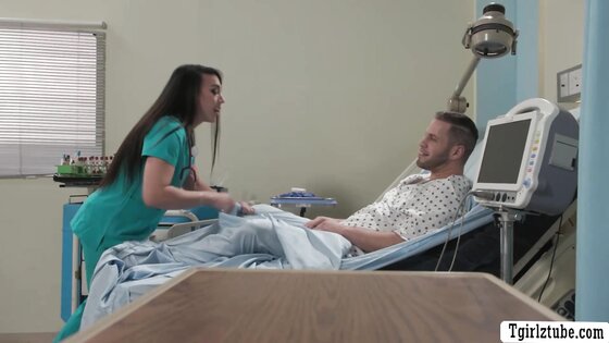 Lucky patient got his dick sucked by hot TS nurse