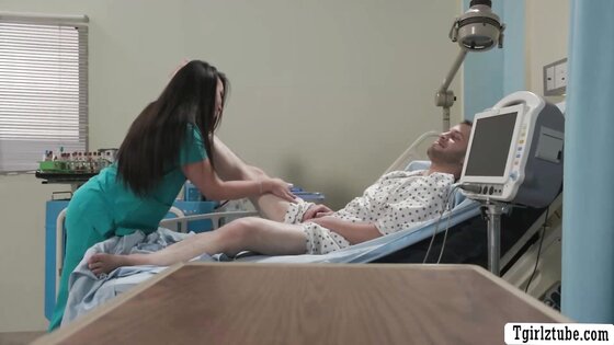 Lucky patient got his dick sucked by hot TS nurse