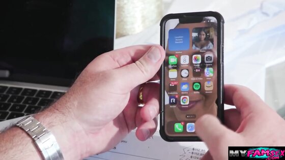 Giving my stepdad a footjob while stepmom is out