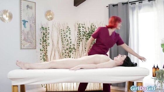 Masseuse helps client get ready for anal