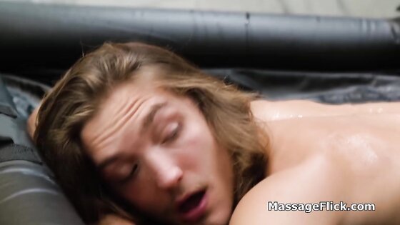 Busty masseuses sloppy throating on the air mattress