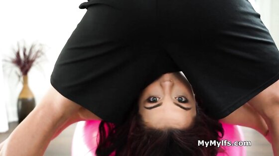 Milking cock on exercise ball during Yoga