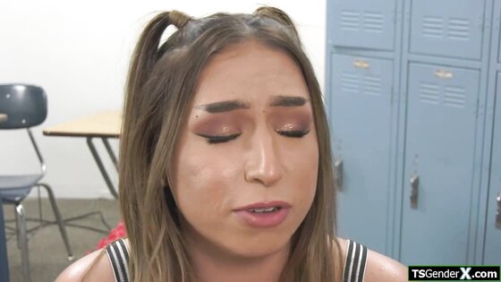 Shemale cheerleader has cock on her mind