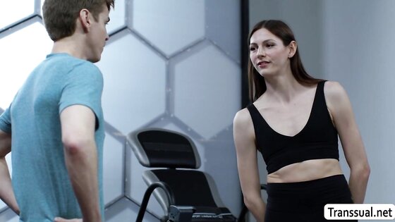 Sweaty anal fuck in the gym with this sexy TS