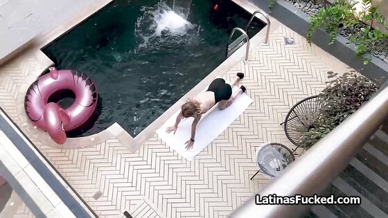 Blown by busty Latina roomie after her Yoga session by the pool