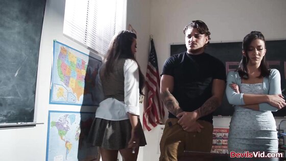 Perv milf teacher watching students fuck