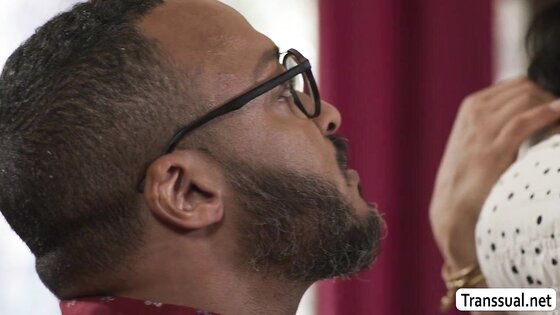 Busty TS rides her stepdads black and white dick