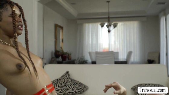 Banging my horny TS ebony friend in the ass