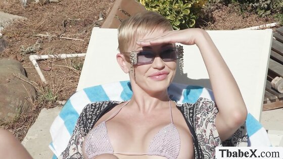 Super hot TS pool cleaner fucked by her MILF boss
