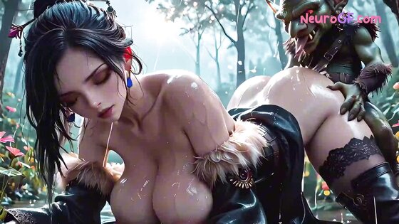 Lulu is filled in a messy forest goblin gangbang featuring DP and rough cumshots (AI)