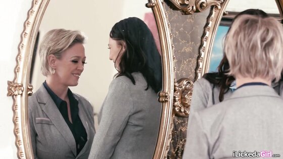 Lesbian boss fingers brunette secretary