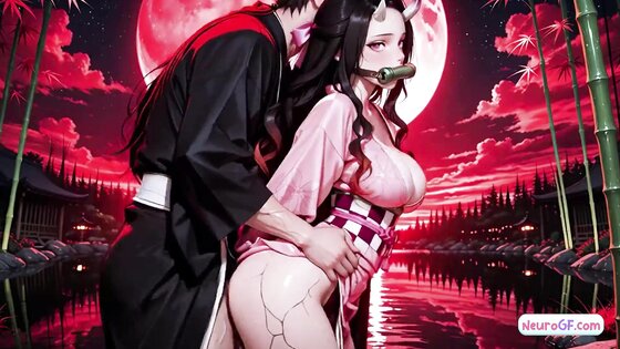 Nezuko in doggy gets her big tits slapped and face painted with wild messy cumshots