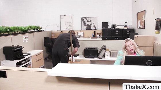 Lucky janitor fucks this horny TS boss late night