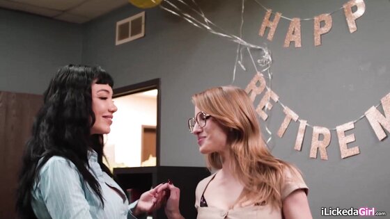 Lesbian milf fingers redhead office mate