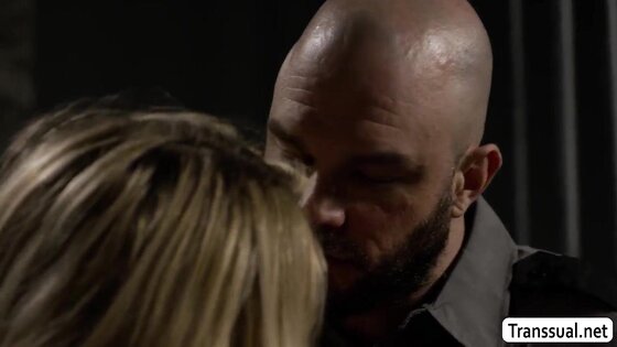 Horny jailofficer fucks the new busty TS inmate