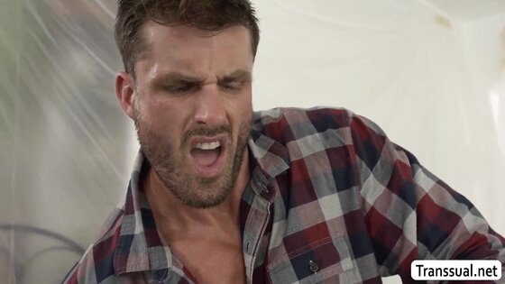 Two house carpenter fuck the ass of horny TS