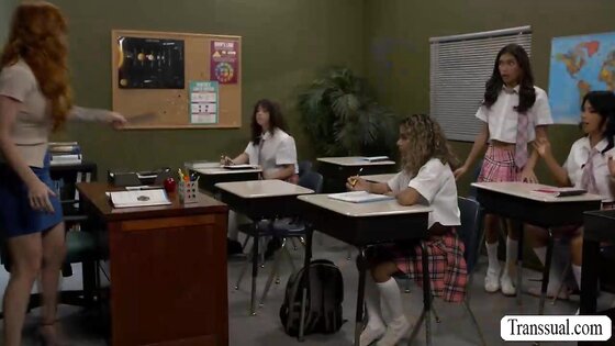 Shemale Schoolgirl Classroom Orgy