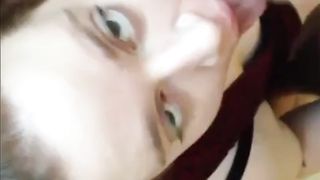 Chubby girl sucks cock and gets cummed in her mouth