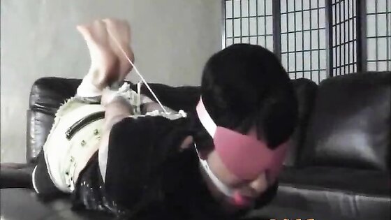 Asian whore blindfolded, gagged and used as a cum dumpster