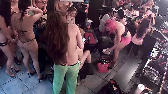 Bunch of strippers hanging out in the dressing room