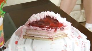 Russiaa blond chick celibrates her birthday with cum in the mouth