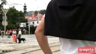 Naked Czech girl was walking through the city center