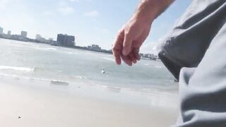 Jerking off on public beach-Big Cum Shot-Hairy Bear