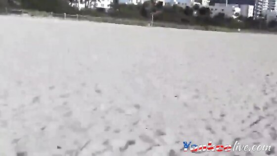 Extreme short bikini cameltoe string on beach