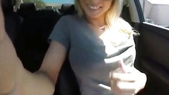 Amazing blond girl squirts in car