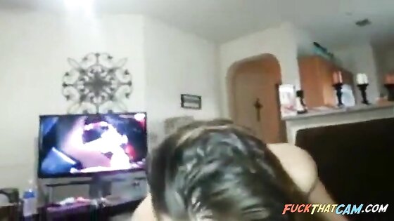 Getting your dick sucked by dirty slut while watching porn