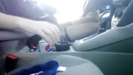 Bear in thigh high nylons jerking off in the car at the park