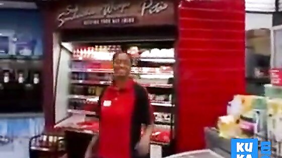 Black Store Clerk sucks white cock on the job Ebony