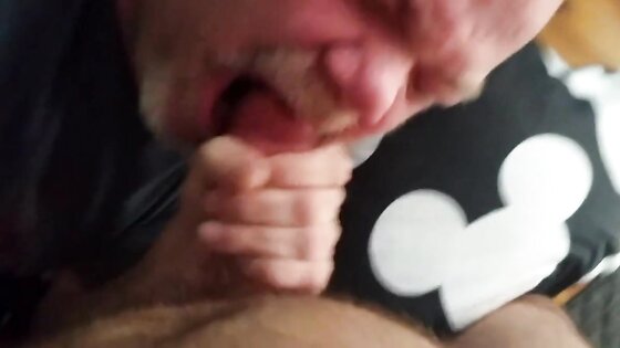 Choked on cock, covered in cum.