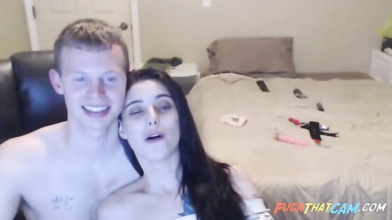 Brunette licks her bf's ass and he giggles