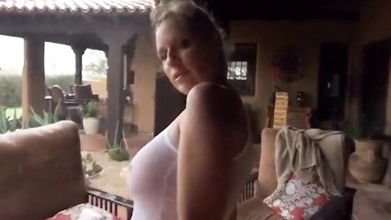 Horny girl blowjob on the rain